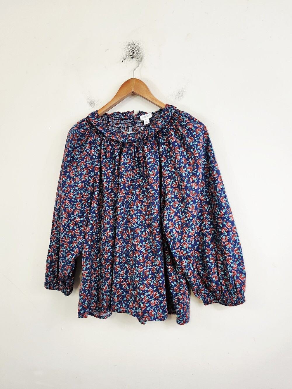 J. Crew Navy Blue Floral Peasant Blouse